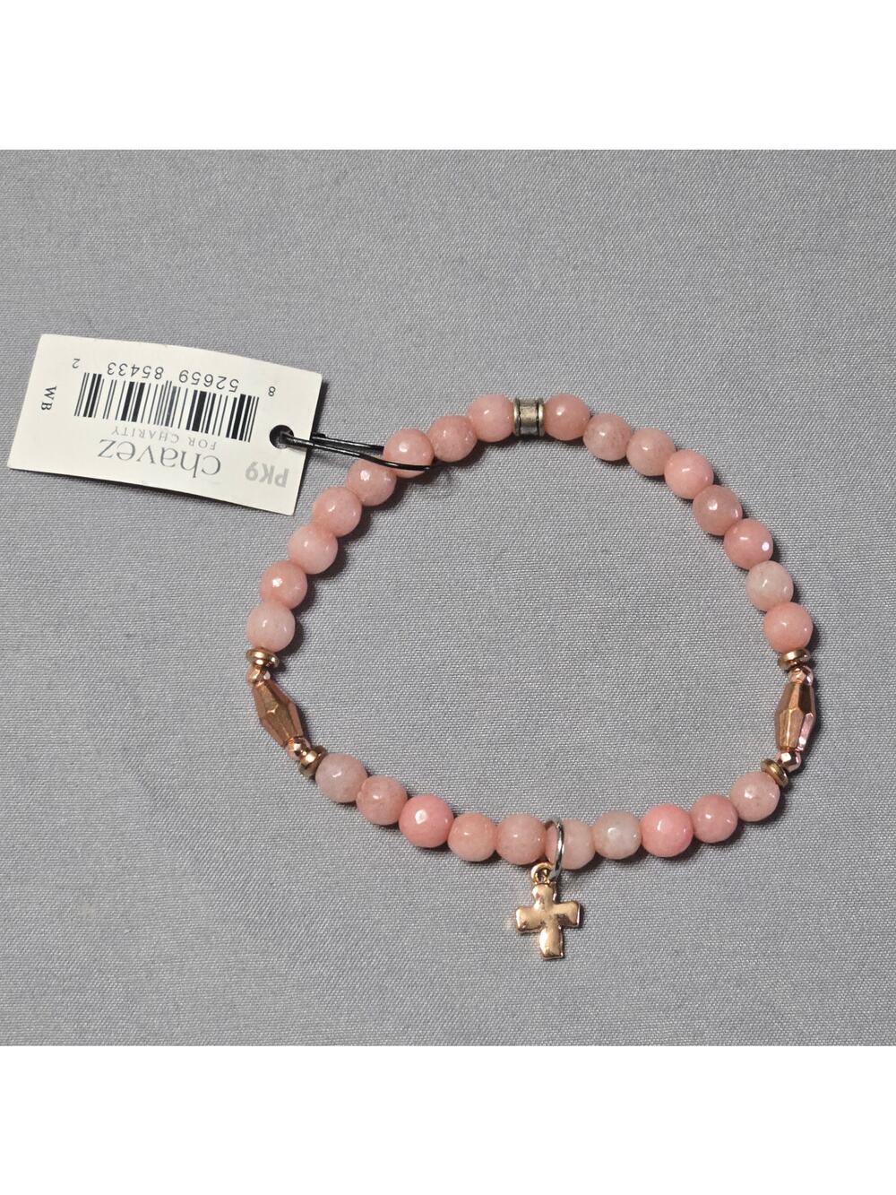 Pink Opal Breast Cancer Awareness Bracelet Cross Charm